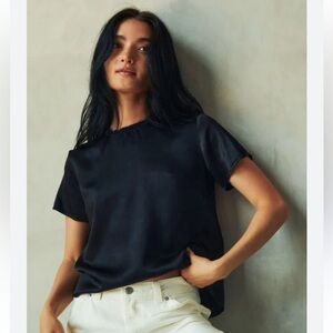 NATION LTD Marie Top Black Short Sleeve Viscose Silky Top Women's XS